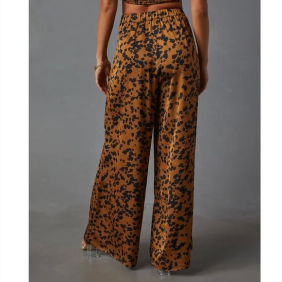 VICI Easy Tiger Brown & Black Leopard Print High Waist Wide Leg Trouser Pants L - Picture 3 of 6